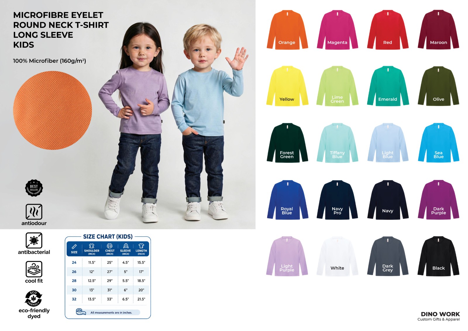 Dry Fit Round Neck Short Sleeve T-shirt (Oren - QD88 Kids )