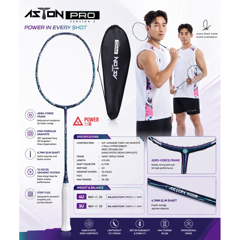 PROTECH ASTON PRO V2 BADMINTON RACQUET (100% AUTHENTIC)