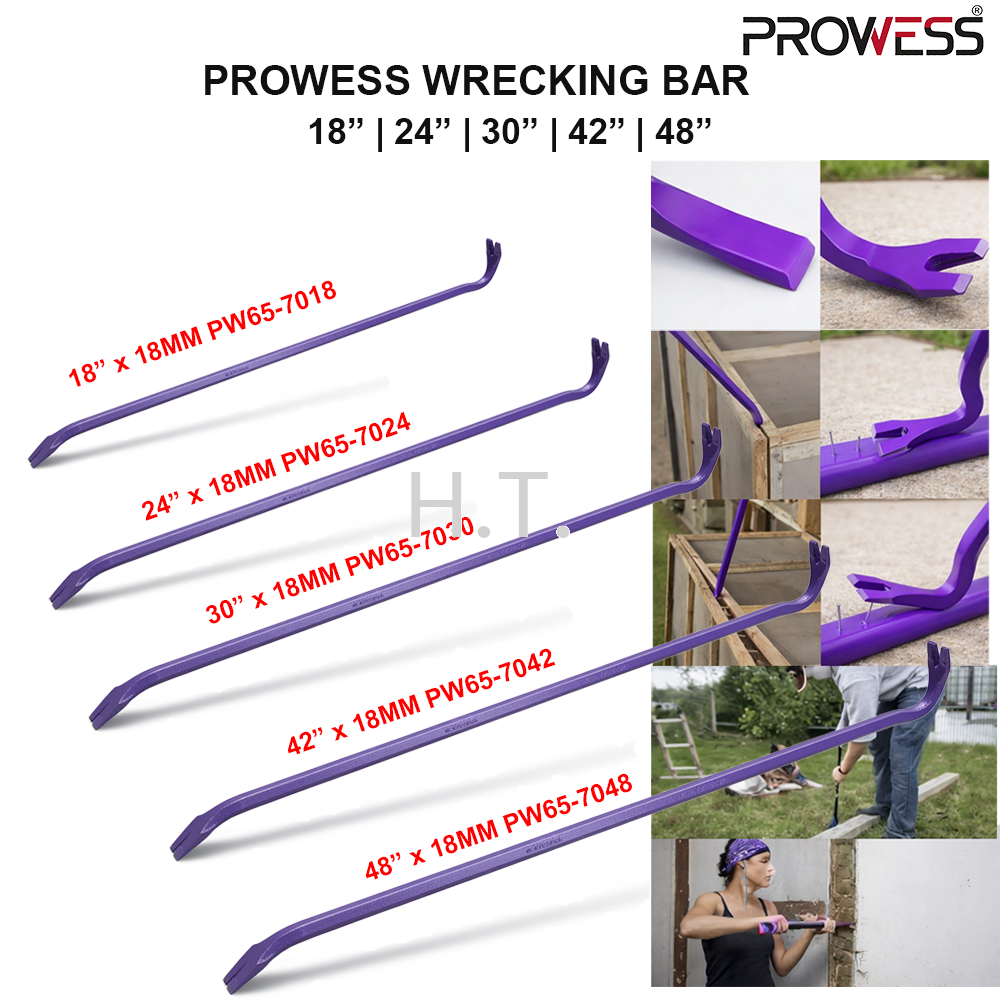 PROWESS STEEL WRECKING BAR | HEAVY DUTY PRY BAR 18" | 24" | 30" | 36" | 42" | 48" x18MM (PW65-7018 | PW65-7024 | PW65-7030 | PW65-7036 | PW65-7042 | PW65-7048 )