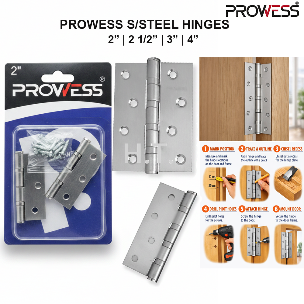 PROWESS STAINLESS STEEL HINGES | HEAVY DUTY DOOR & CABINET HINGE 2“ | 2 1/2” | 3“ | 4” ( PW65-6420 | PW65-6425 | PW65-6430 | PW65-6440)