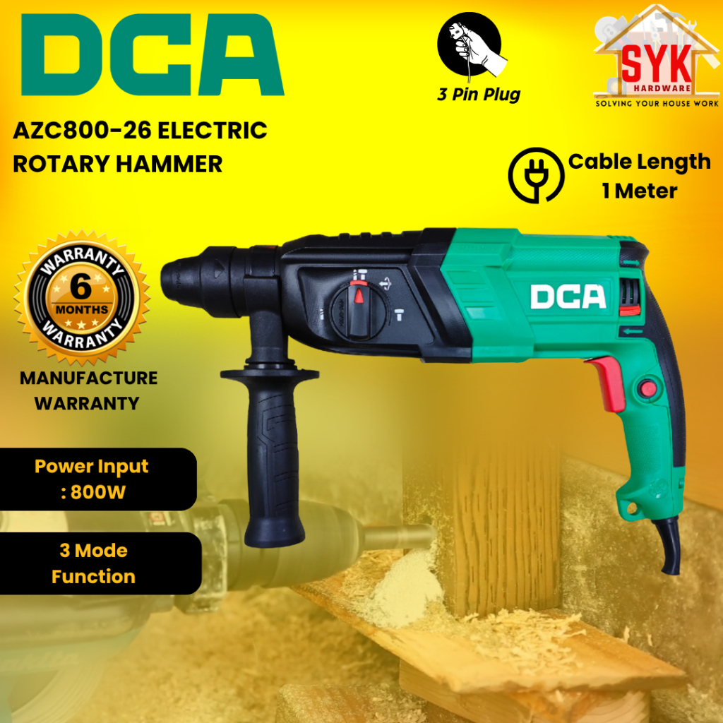 SYK Dca Electric Rotary Hammer AZC800-26 3 Mode Rotary Hammer Drill Mesin  Elektrik Gerudi Tukul Berputar