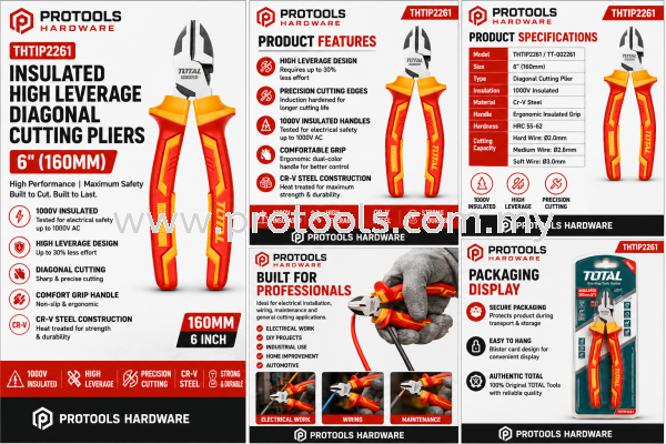 TOTAL Insulated High Leverage Diagonal Cutting Pliers THTIP2261 PLIER HAND TOOLS Johor Bahru (JB), Malaysia, Senai Supplier, Suppliers, Supply, Supplies | Protools Hardware Sdn Bhd