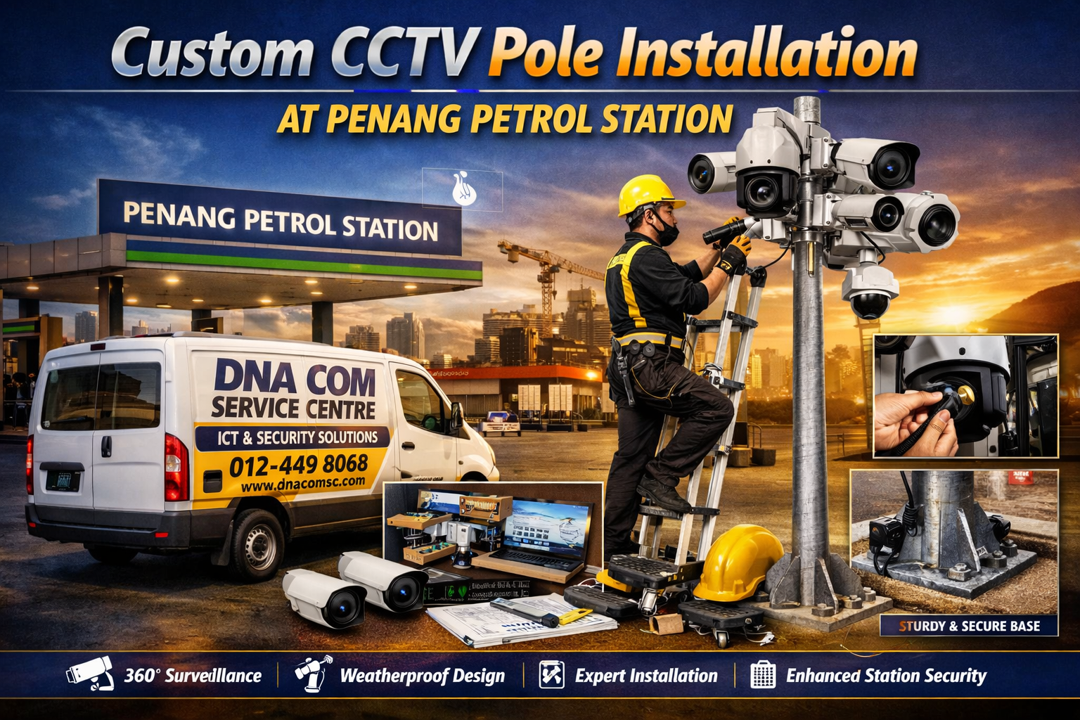 DNA COM SERVICE CENTRE Delivers Custom CCTV Pole Installation at Penang Petrol Station