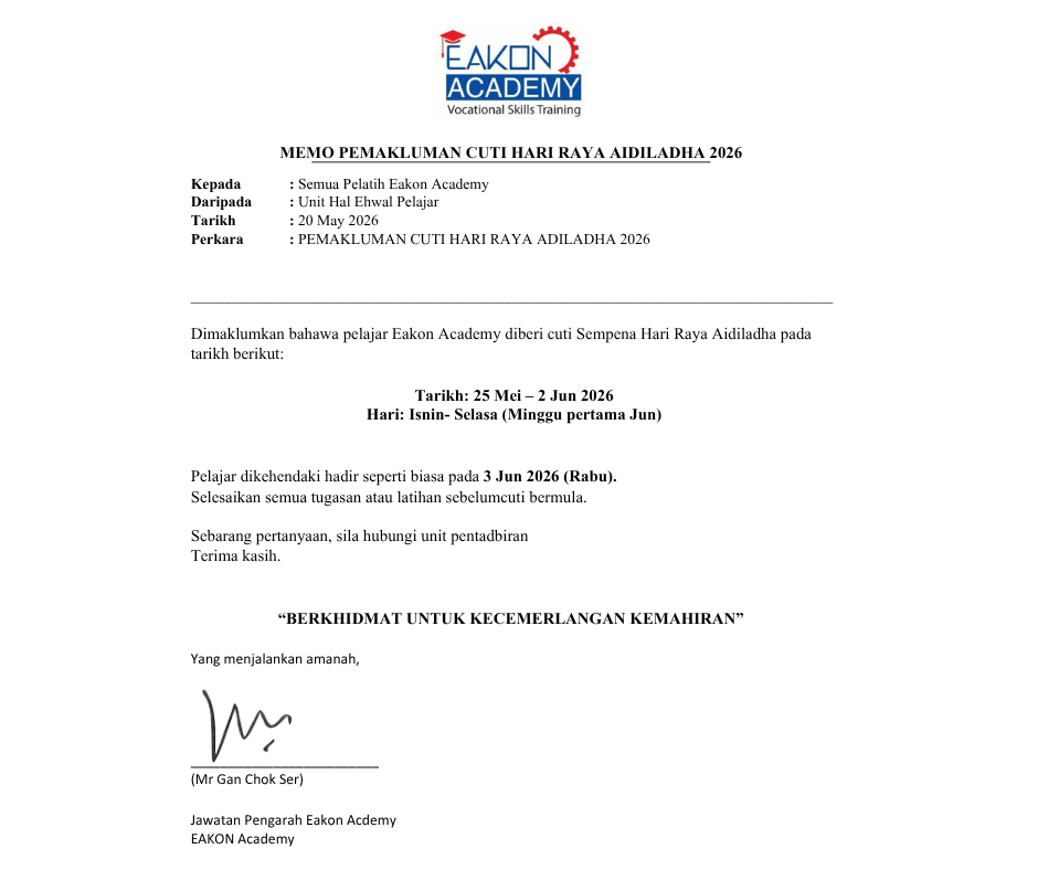 MEMO PEMAKLUMAN CUTI HARI RAYA AIDILADHA 2026