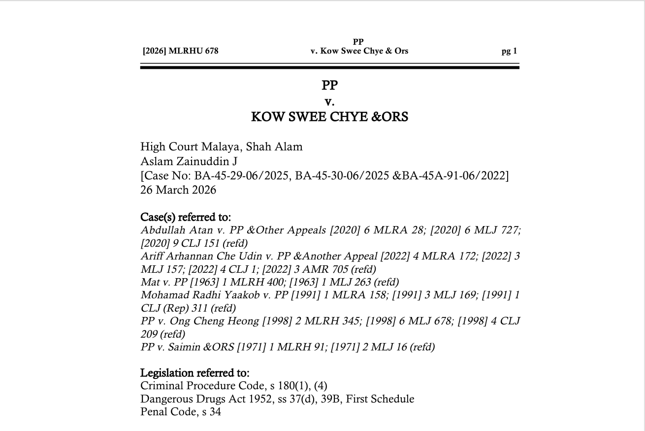 Reported Case: PP v. KOW SWEE CHYE & ORS [2026] MLRHU 678