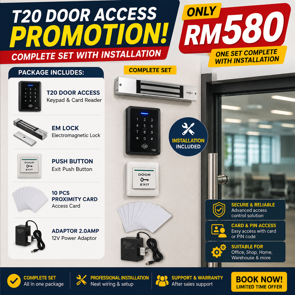 T20 Stand Alone Access Control Set Installation Promotion | RFID Door Access System Package Malaysia