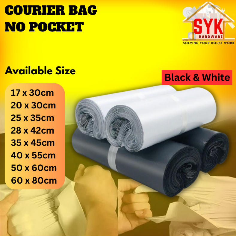 SYK Courier Bag No Pocket Black White Parcel Flyers Postage Envelope Mailing Packing Bag Plastik Kurier Beg
