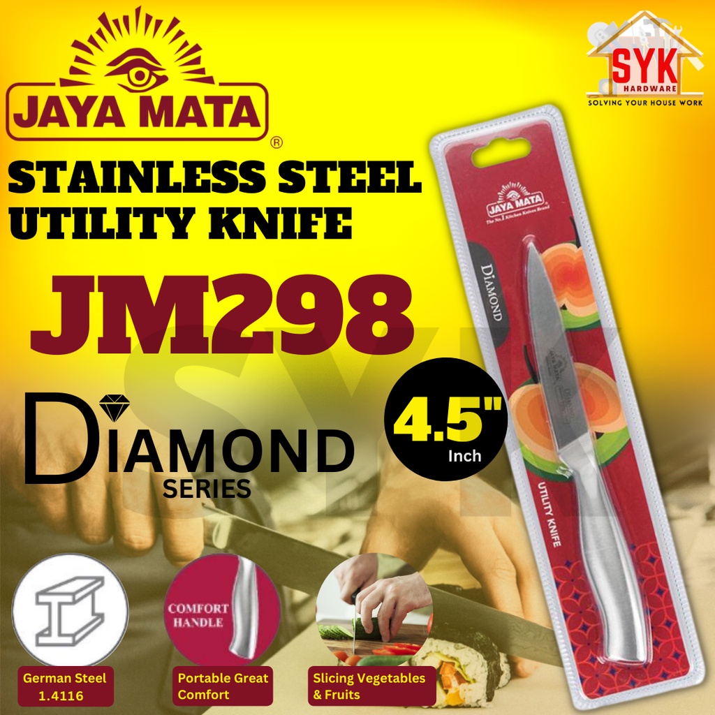 JAYA MATA JM298 4.5Inch 1Pcs Diamond Series Stainless Steel Utility Knife Slicing Knife Pisau Dapur Keluli Tahan Karat