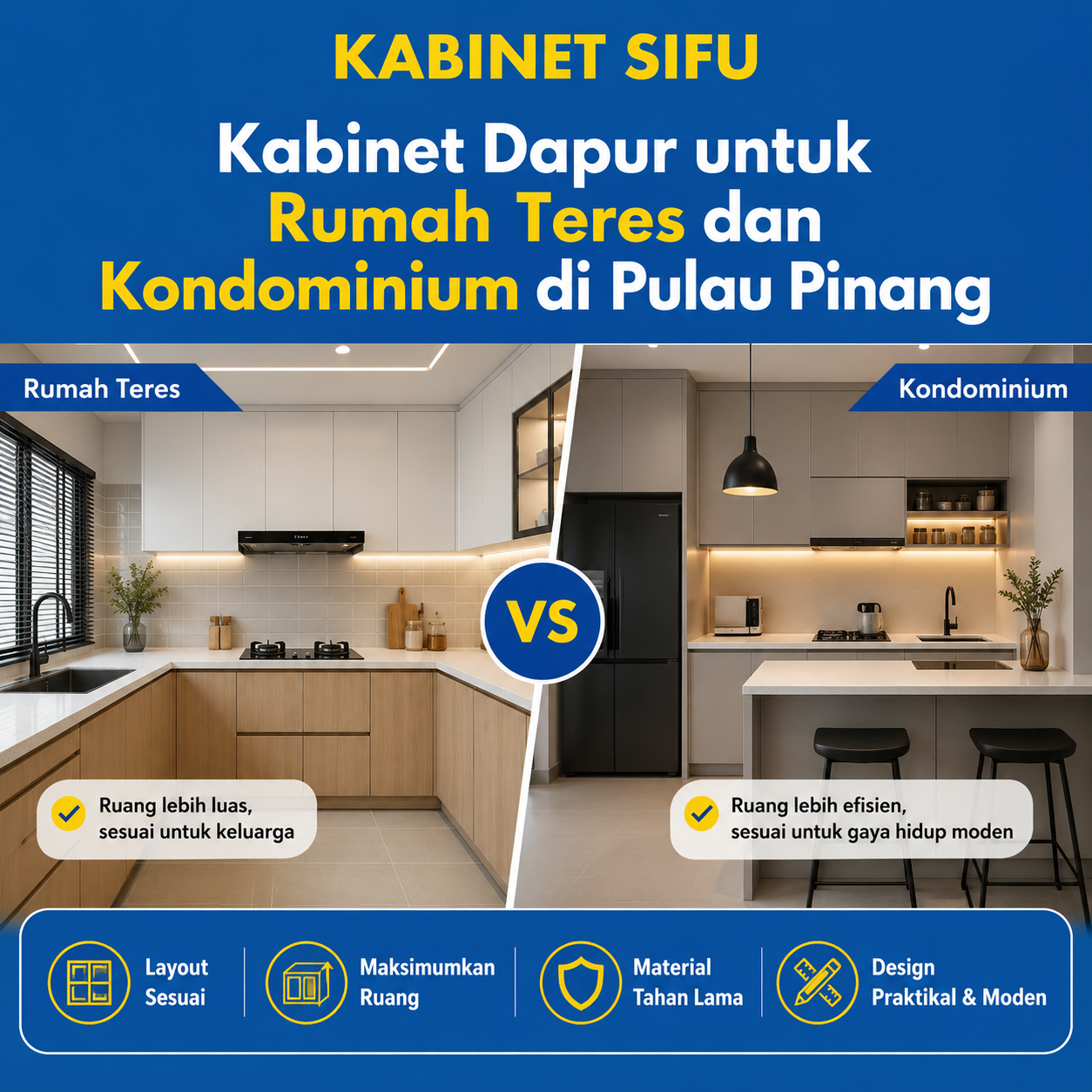 Kabinet Dapur untuk Rumah Teres dan Kondominium di Pulau Pinang