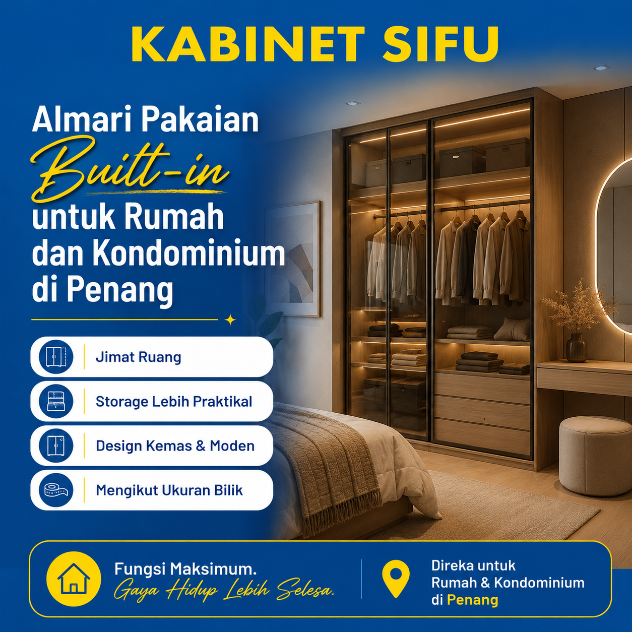 Almari Pakaian Built-in untuk Rumah dan Kondominium di Penang