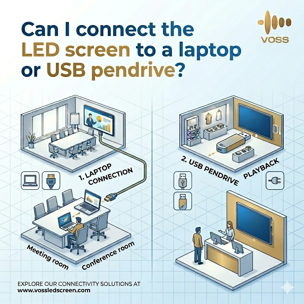 Can I connect the LED screen to a laptop or USB pendrive?