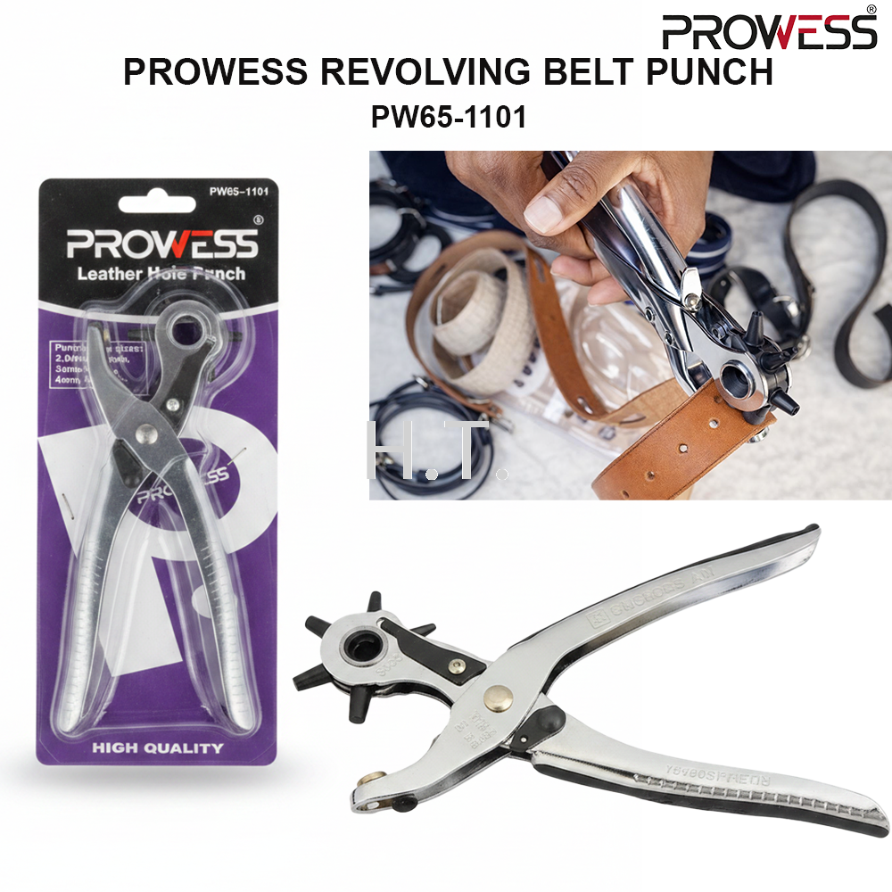 PROWESS 9" REVOLVING BELT PUNCH | HEAVY DUTY LEATHER HOLE PUNCH | MULTI-SIZE ROTARY PUNCH TOOL ( PW65-1101 )