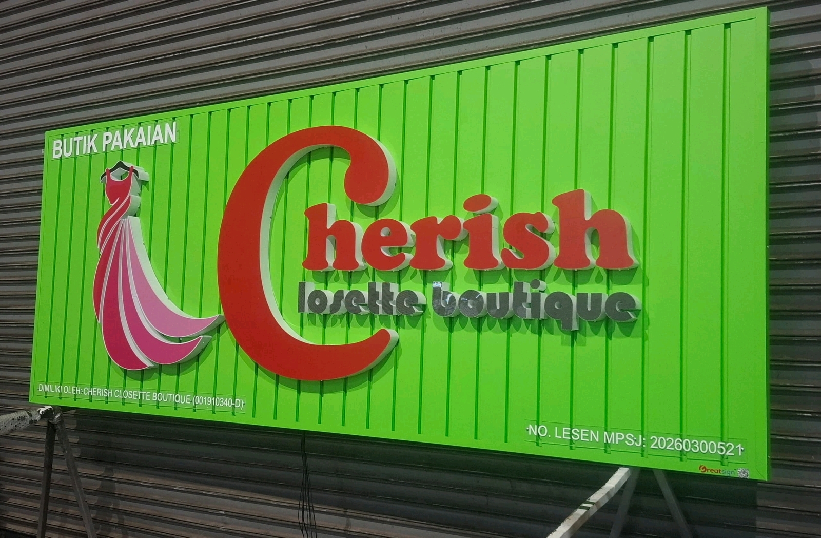 PROFESIONAL PAPAN TANDA KEDAI PAKAIAN 3D LED FRONT-LIT DENGAN TAPAK ALUMINIUM DI PUCHONG & JALAN KENARI