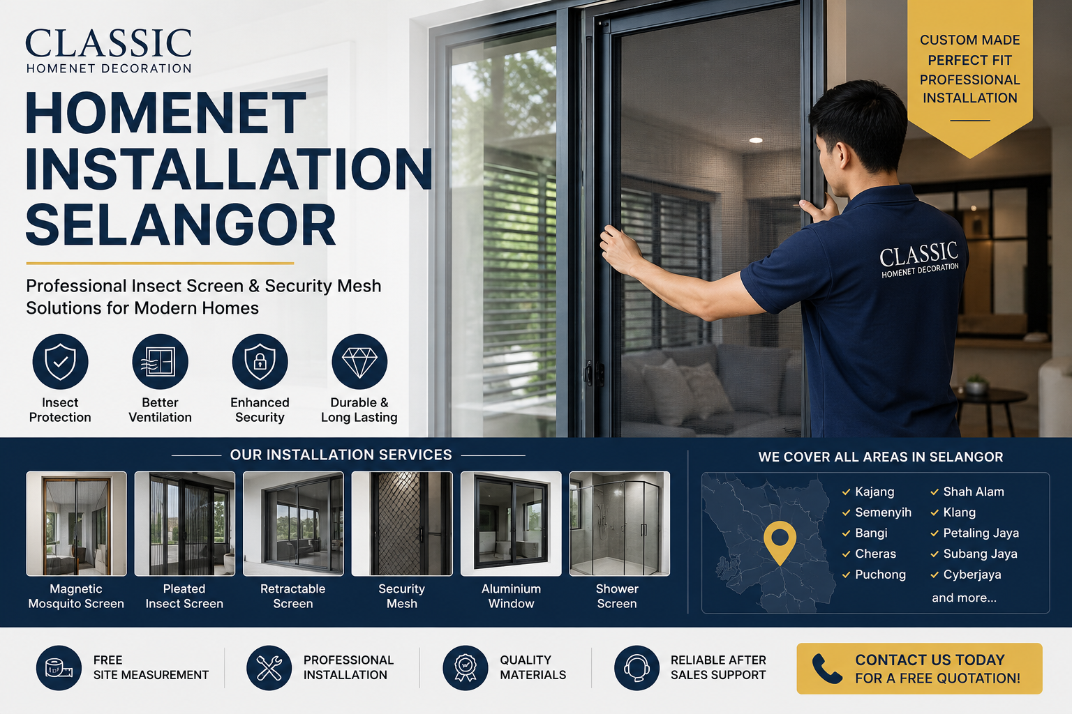 Pemasangan Homenet Selangor: Skrin Serangga Profesional dan Jaring Keselamatan untuk Rumah Moden