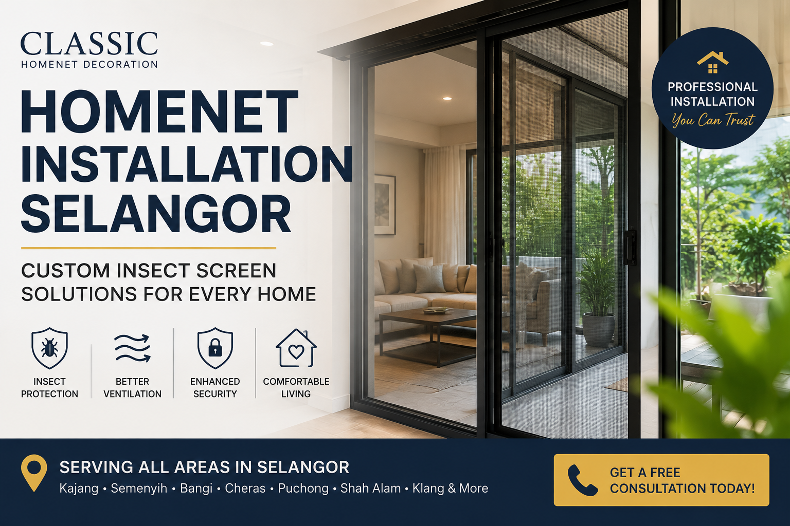 Pemasangan Homenet Selangor: Penyelesaian Skrin Serangga Kustom untuk Setiap Rumah