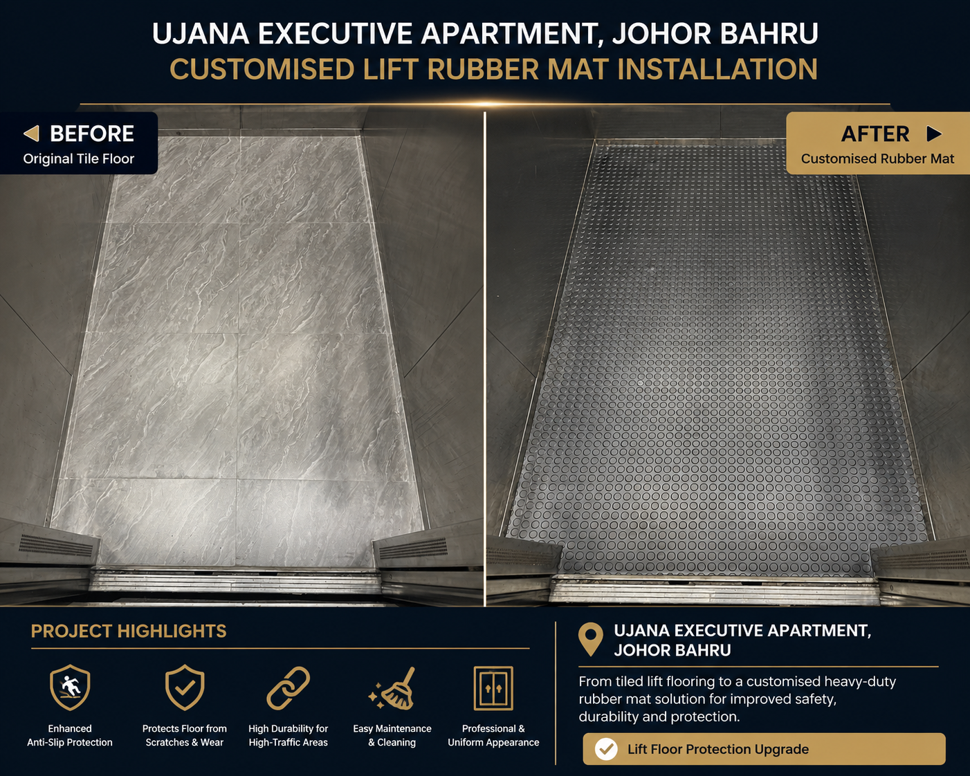 Ujana Executive Apartment, Johor Bahru Customised Lift Rubber Mat Installation (Year 2026)