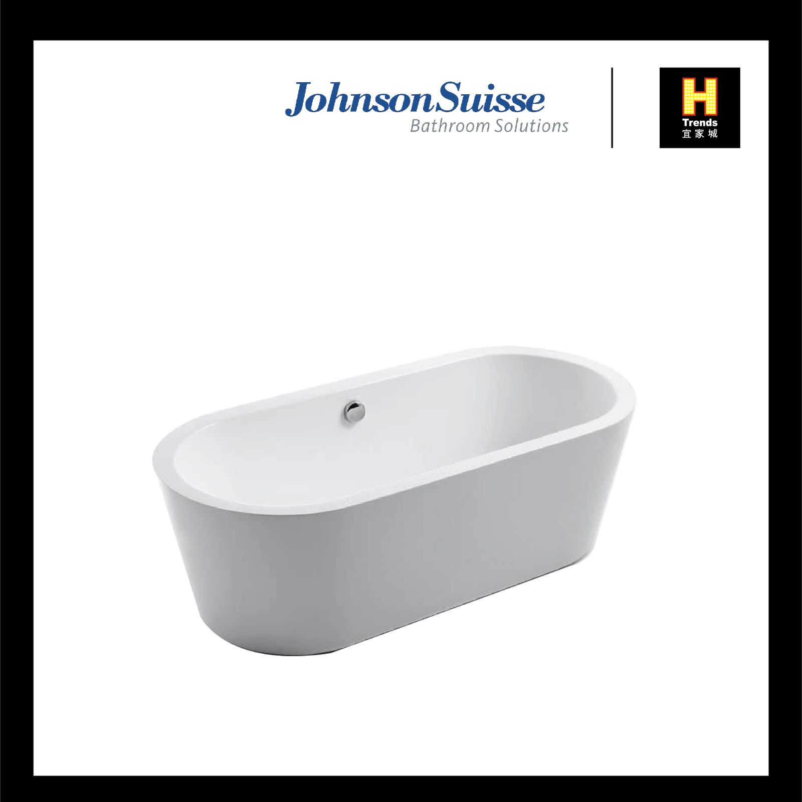 Johnson Suisse Venezia-N Freestanding Acrylic Bathtub (1500mm) with Overflow and Pop Up Waste Set