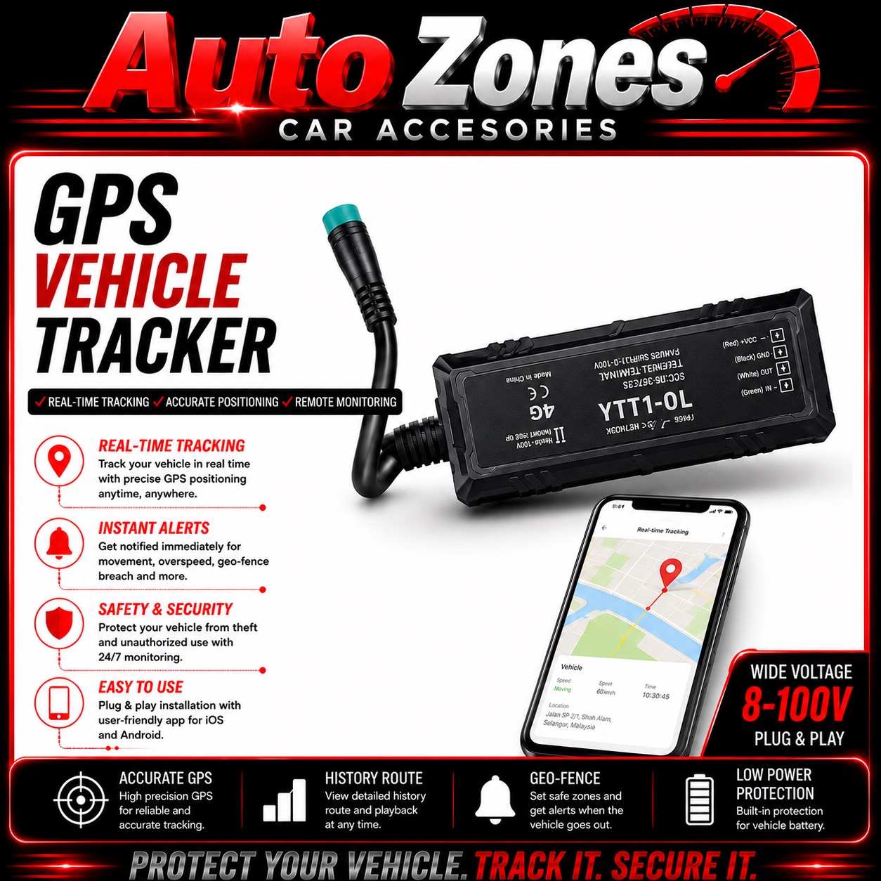 GPS Vehicle Tracker 4G Real-Time Tracking Car Detection Remote Monitoring System App Control History Playback