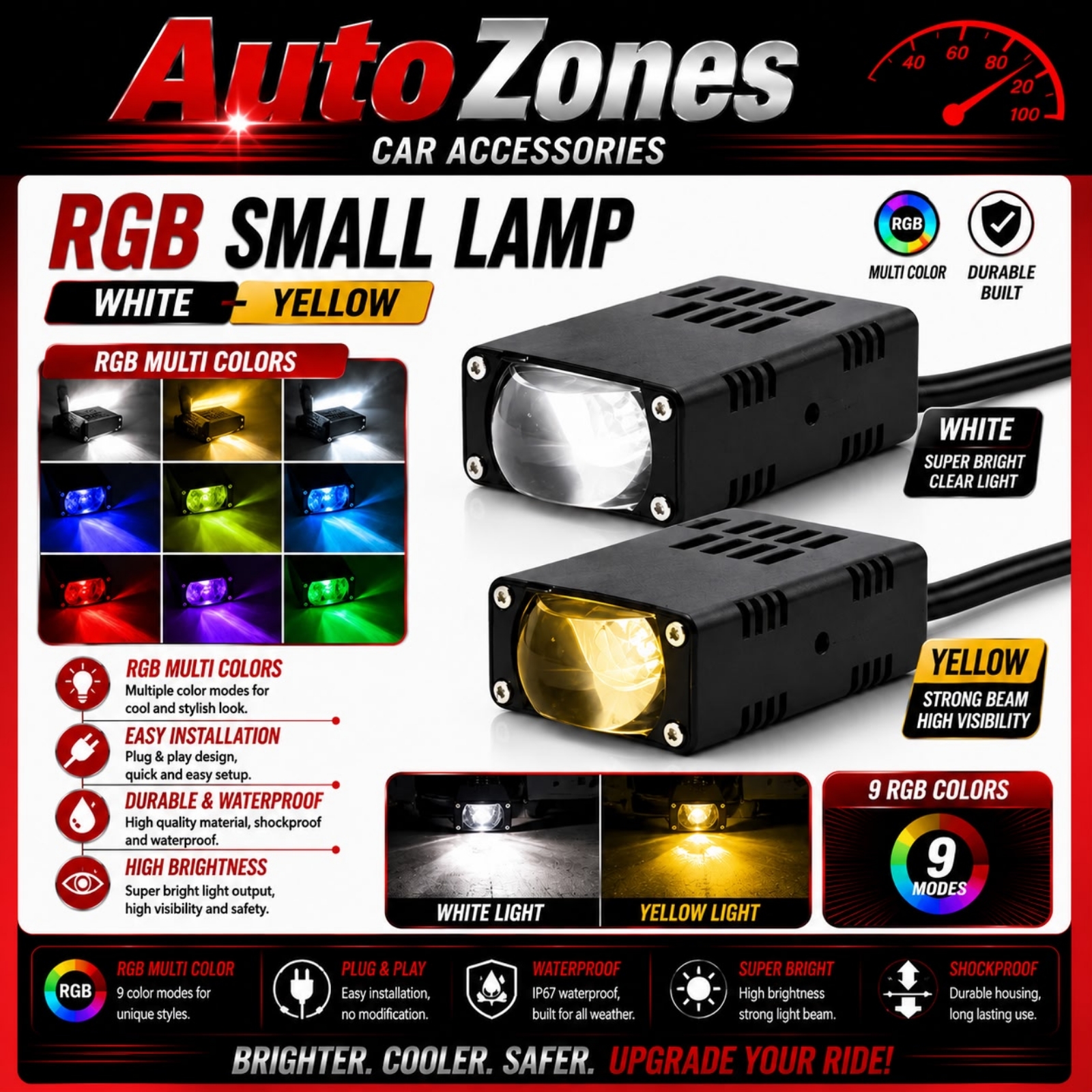 RGB Small Lamp White Yellow Multi Color Super Bright Waterproof Plug and Play Universal Fit High Visibility Durable