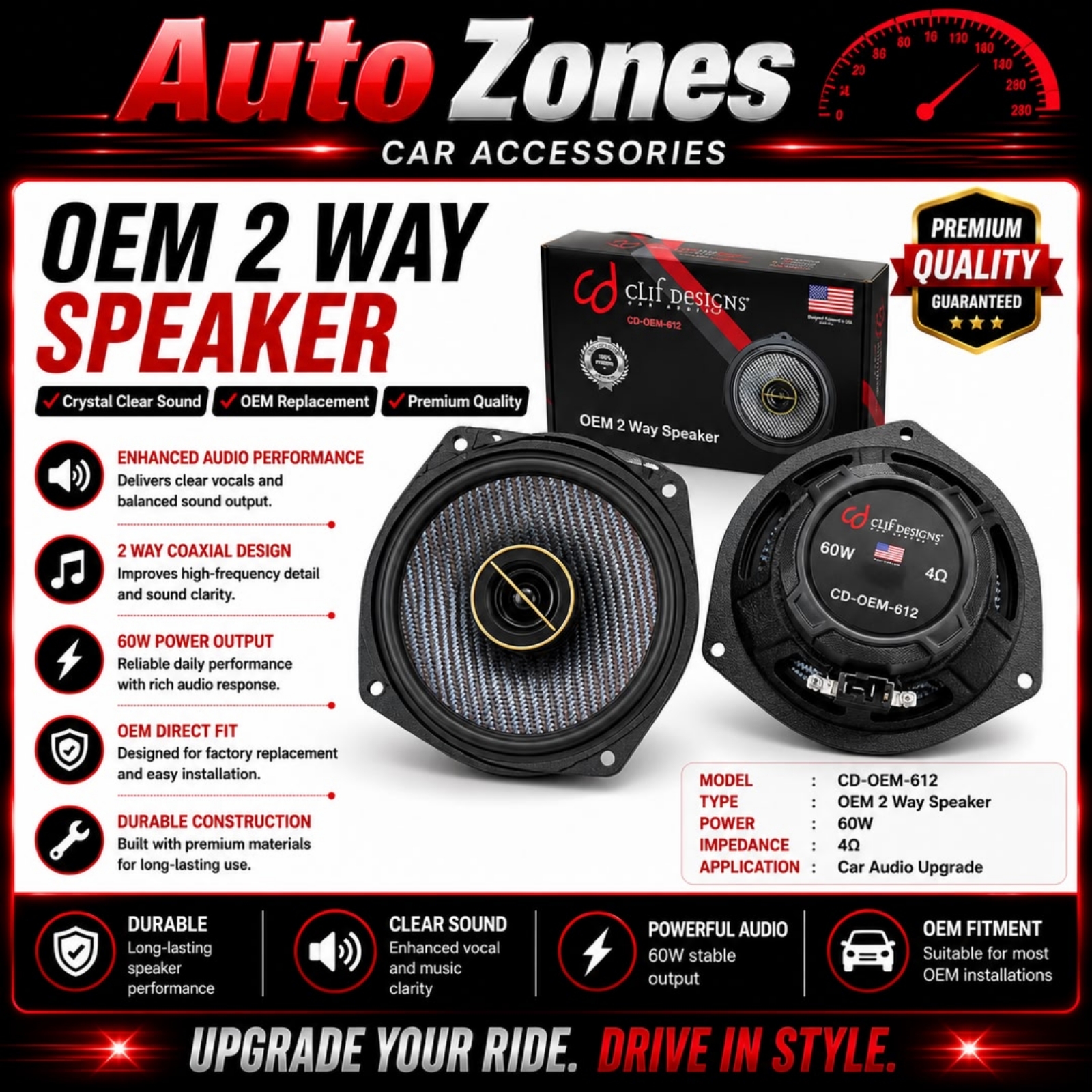 Clif Designs CD-OEM-610 Perodua | proton CLIF designs 🇺🇸 bass mid carbon performance plug and play car speaker | myvi alza saga personal ativa