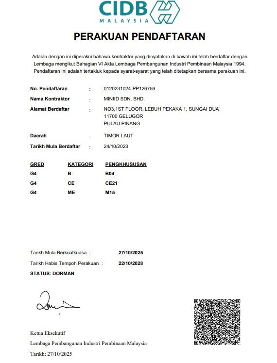 Certified & CIDB Registered Contractor