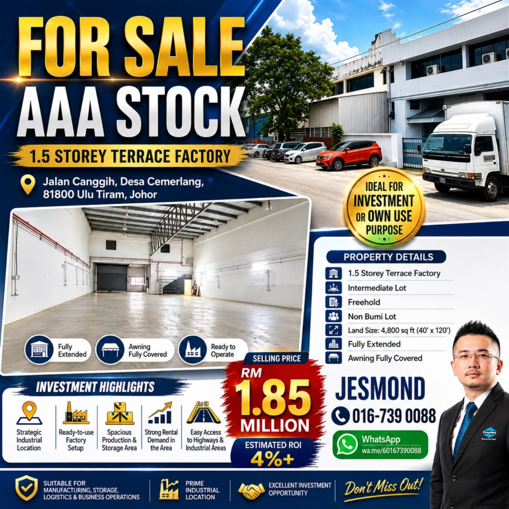 Desa Cemerlang, Jalan Canggih | 1.5 Storey Terrace Factory For Sale JB ...