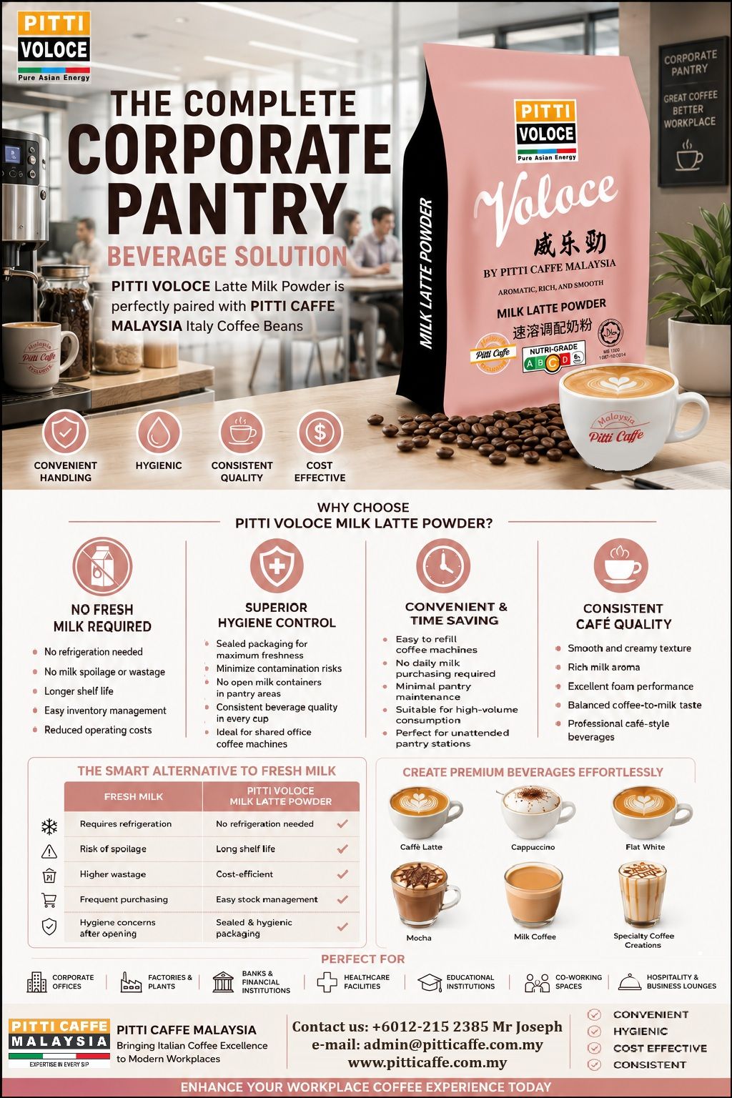 PITTI VOLOCE Latte Milk Powder - Corporate Pantry Coffee Solution