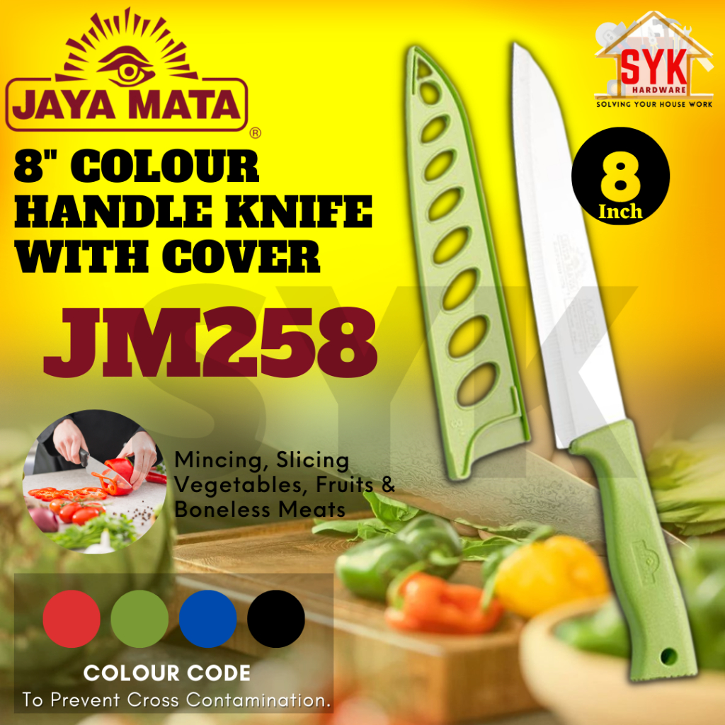 SYK Jaya Mata JM258 8" 1Pcs Colour Handle Knife With Cover Stainless Steel Kitchen Knife Kitchenware Pisau Dapur