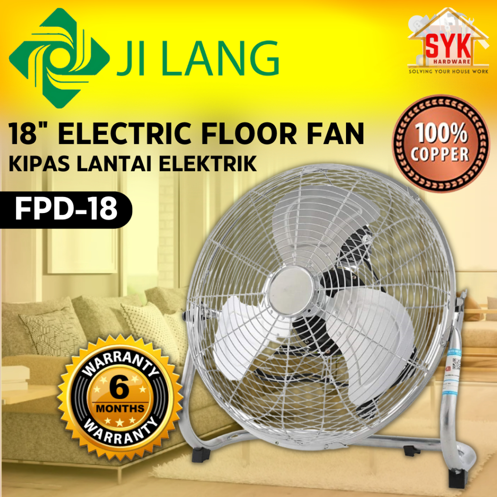 SYK JI LANG FPD-18 18" 85W 100% Copper Electric Floor Fan Industrial Fan Kipas Lantai Elektrik Kipas Angin Industry