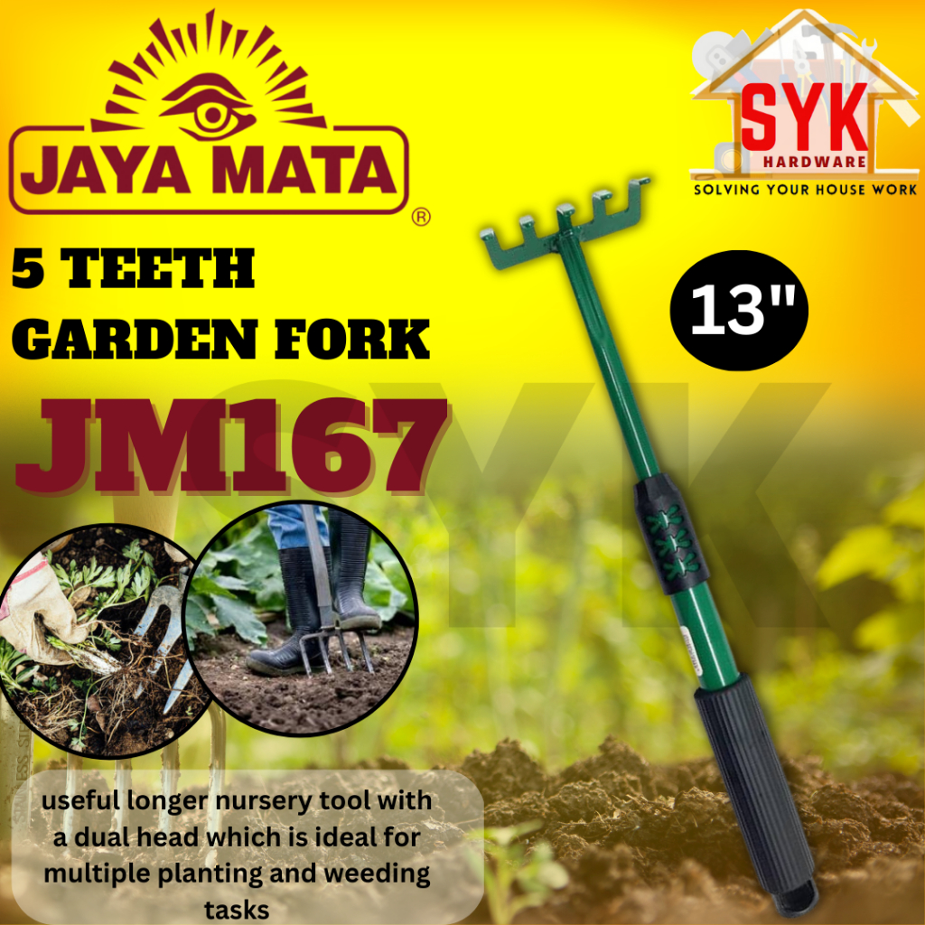 SYK Jaya Mata JM167 13 Inch 5 Teeth Garden Fork Gardening Tools Garden Weeding Tool Alat Kebun Merumput