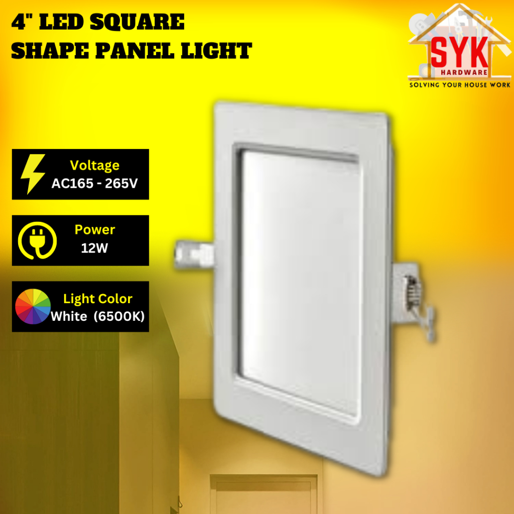 SYK LED 4 Inch Square Shape Panel Light White Downlight Lighting Home Decoration Lampu Siling 12Watt