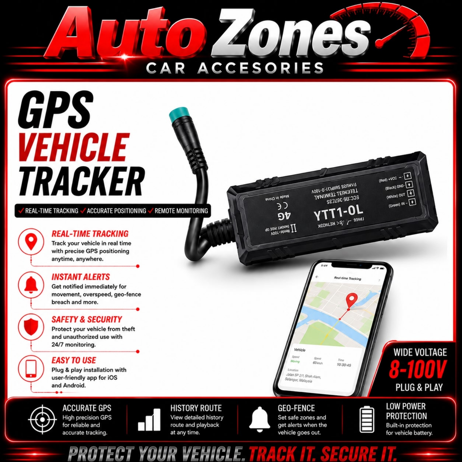 GPS Vehicle Tracker 4G Real-Time Tracking Car Detection Remote Monitoring System App Control History Playback