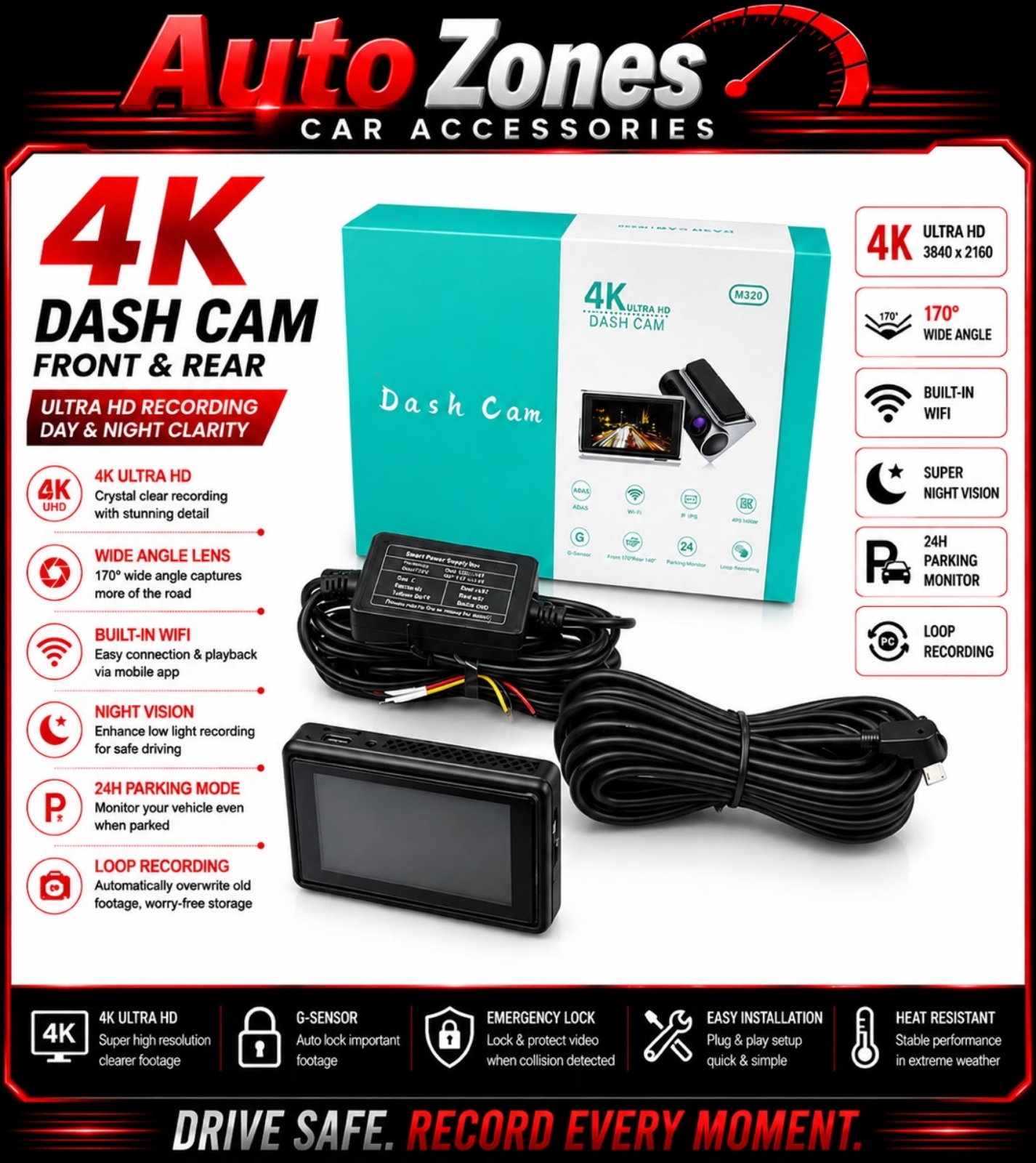 New Launch Dual Channel 4K HDR Dash Cam Front & Rear Camera HD Car DVR Video Recorder Night Vision Loop Recording for All Cars