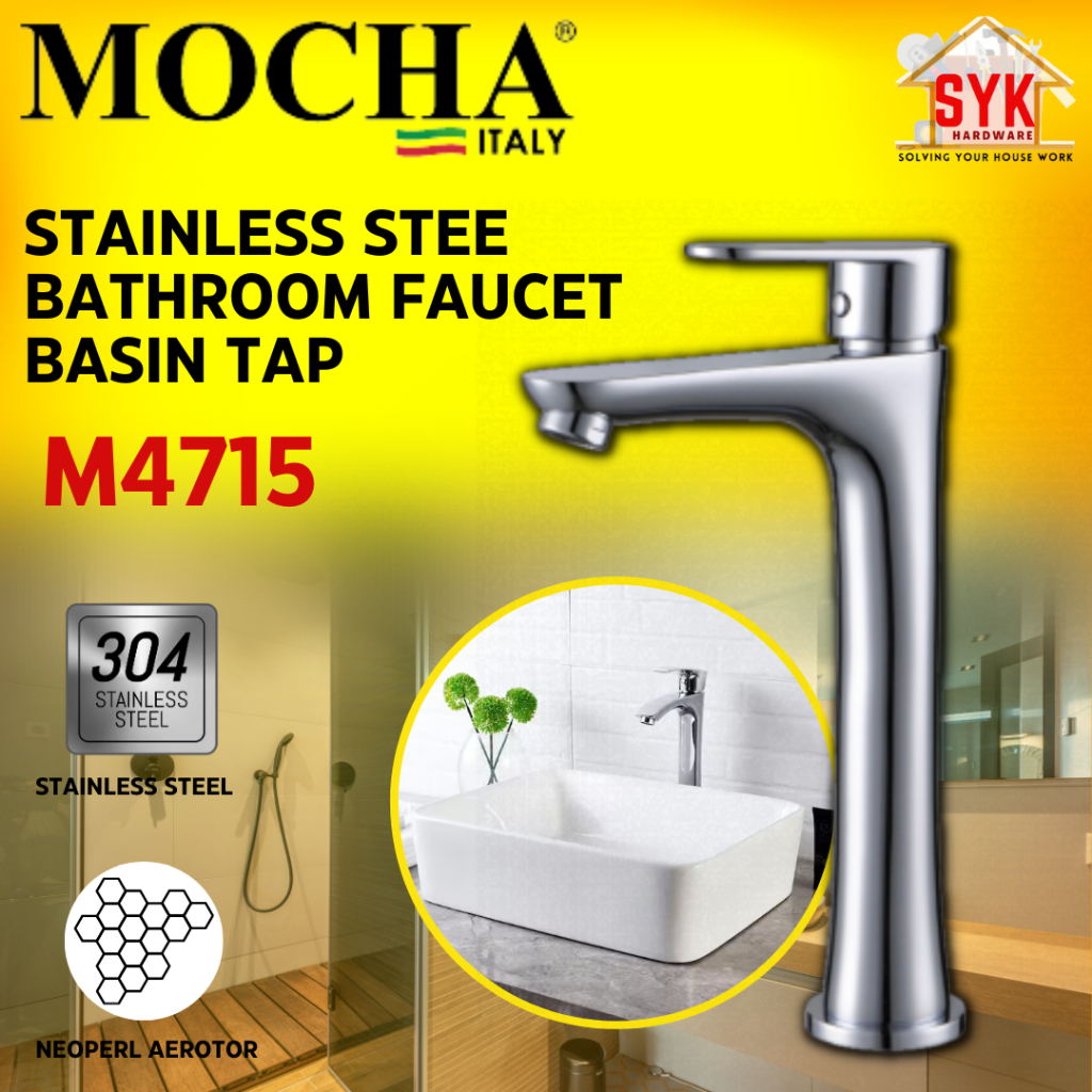 SYK Mocha M4715 1Pcs Italy High Quality Stainless Steel Faucet Basin Water Tap Bathroom Sink Long Tap Paip Sinki Tandas