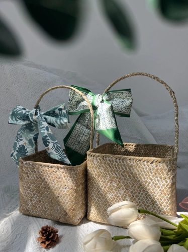 UNIGOLD Woven Frame Hand Basket Include Ribbons (Big &Small) Gift Box Kotak Hadiah Birthday Gift Box