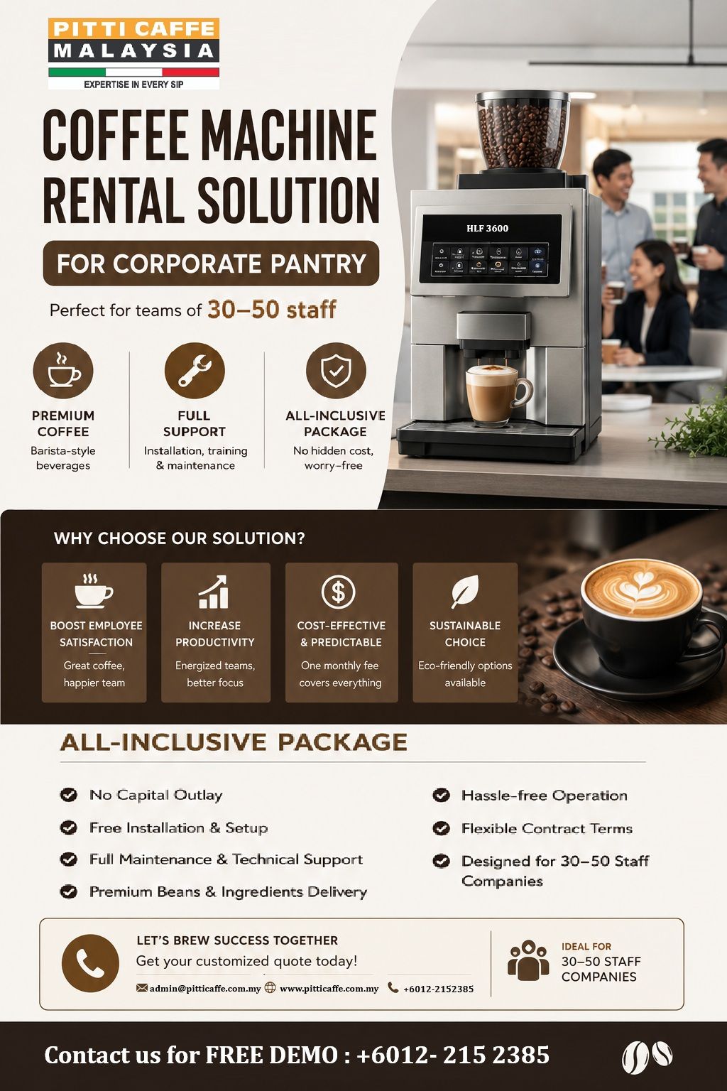 Coffee Machine Rental Malaysia for Corporate Pantry Solutions Premium Italian Coffee Experience for Offices with 30–50 Employees