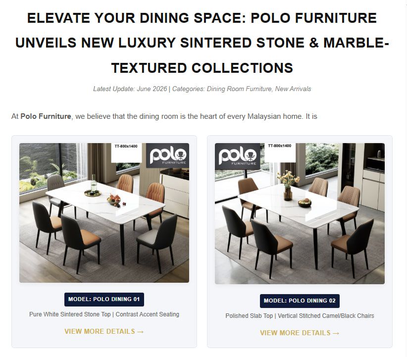 Elevate Your Dining Space: Polo Furniture Unveils New Luxury Sintered Stone & Marble-Textured Collections
