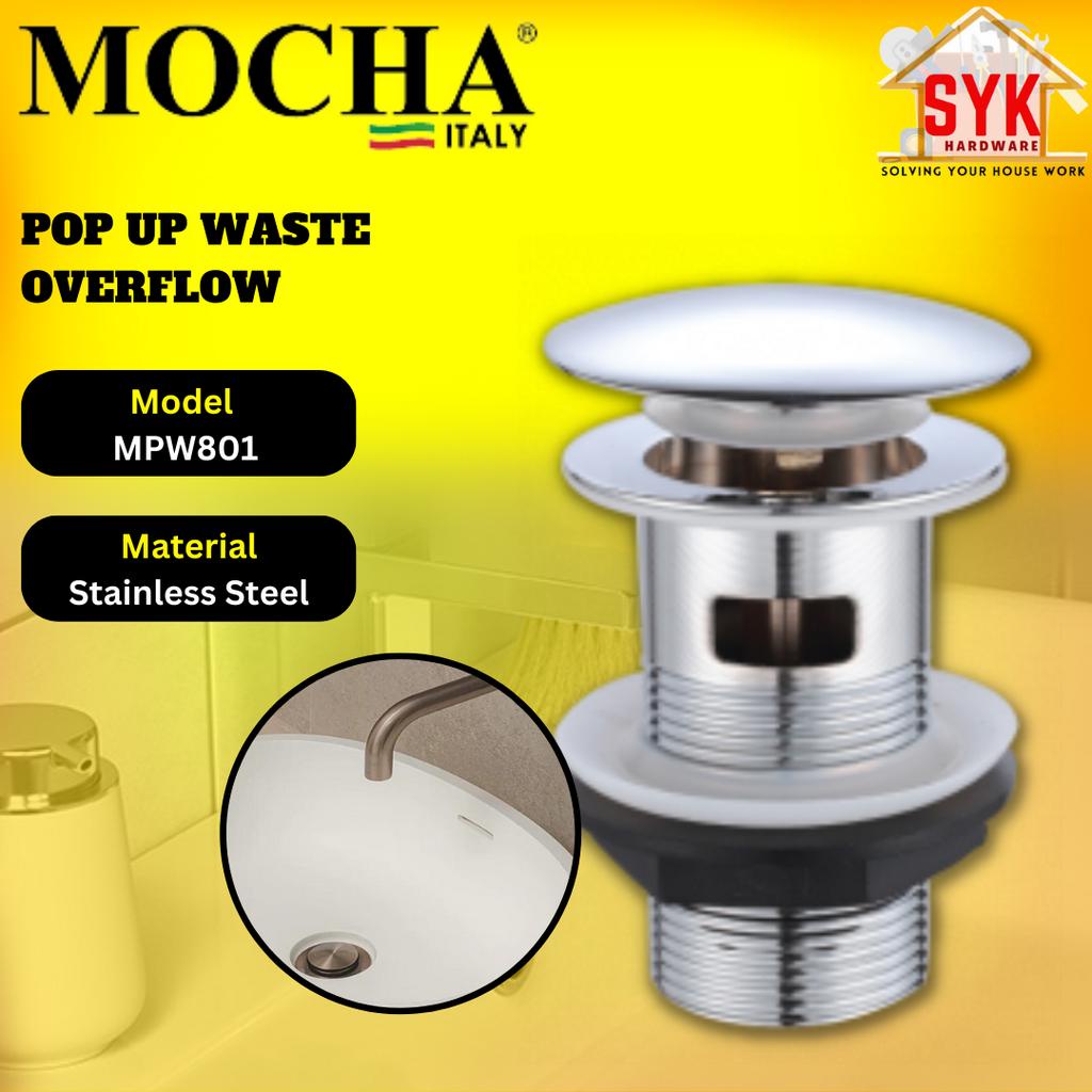 SYK Mocha MPW801 Stainless Steel Pop Up Waste With Overflow Sink Basin Spring Waste Bathroom Accessories