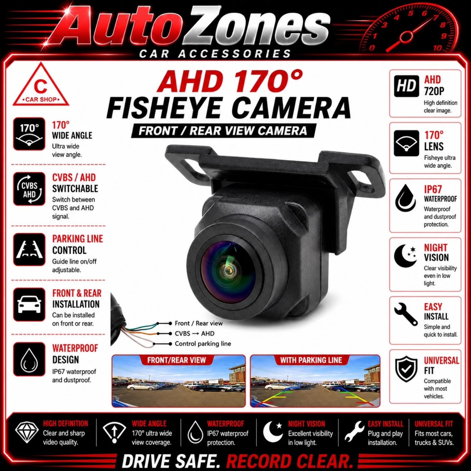 720P HD AHD/CVBS Car Reverse Camera 170掳 Wide Angle Night Vision Rear View Camera Universal Front Rear Parking Camera Waterproof Fisheye Lens