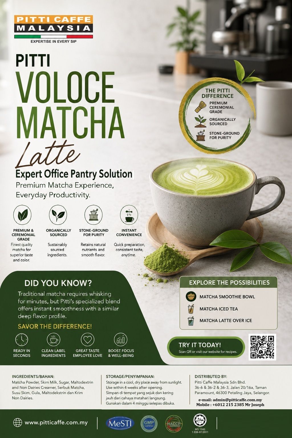 Premium Office Matcha Latte Solution for Modern Workplaces PITTI VOLOCE Matcha Latte – Healthy Beverage Choice for Corporate Pantry