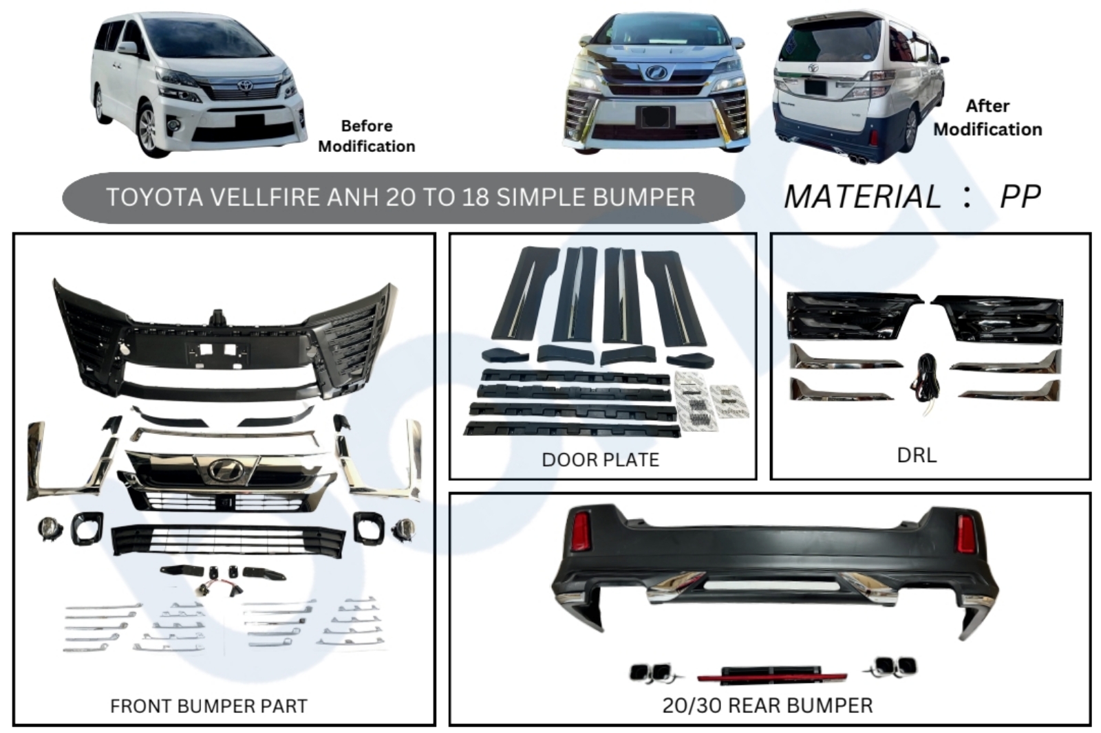 Toyota vellfire ANH20 front bumper bodykit