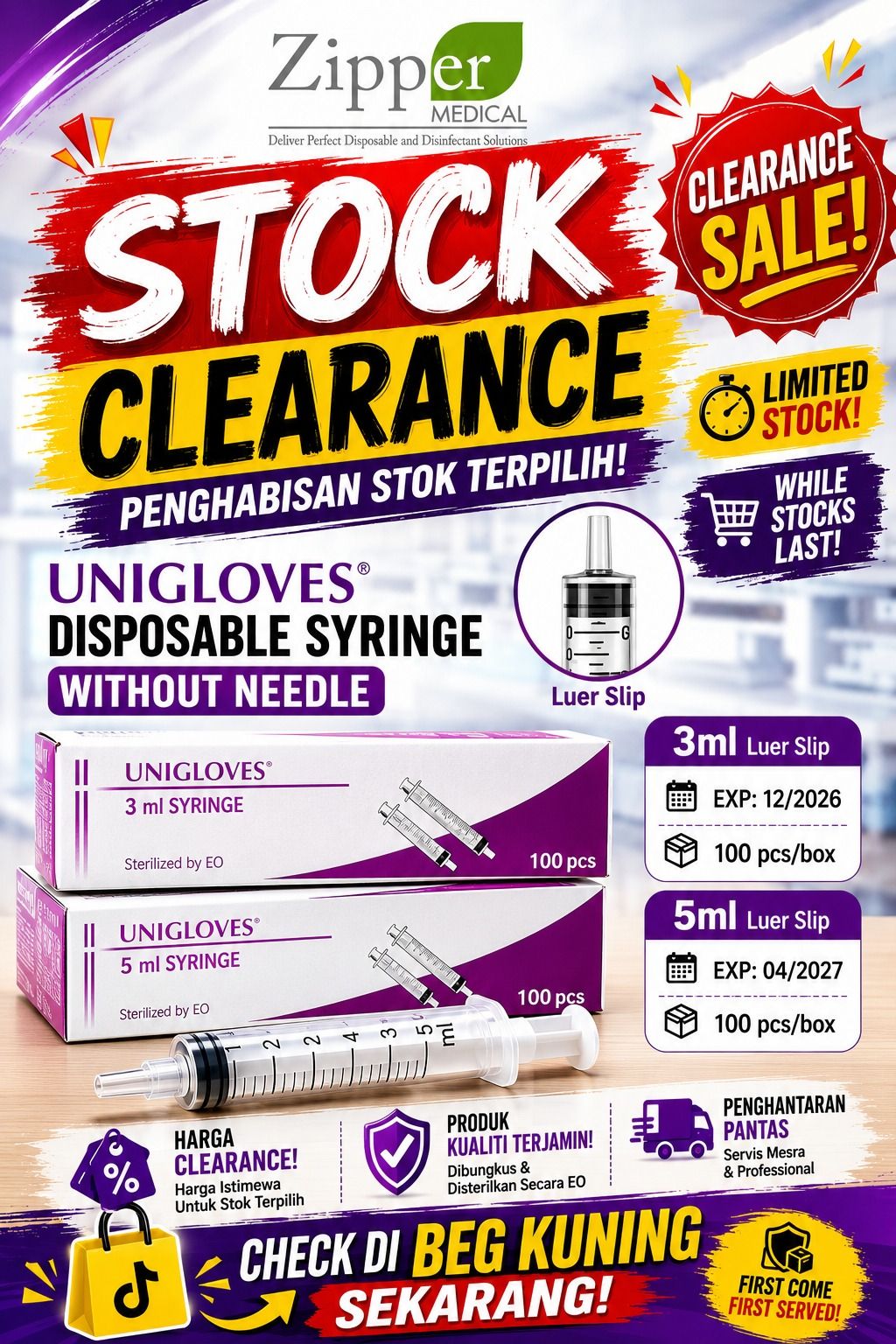 Stock Clearance Promotion – Unigloves Disposable Syringe Without Needle