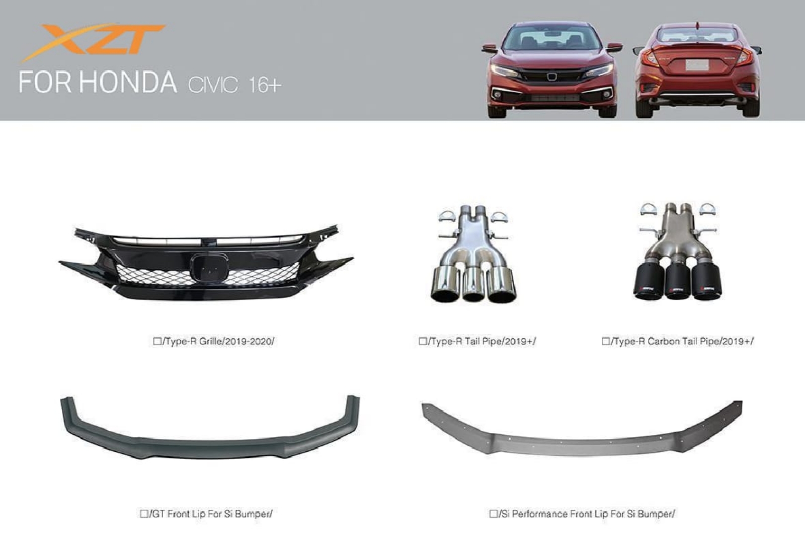 Honda civic fc front grille/front lip/tail pipe