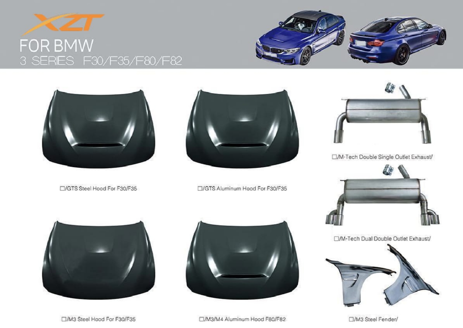 BMW 3 SERIES F30/F35/F80/F82 HOOD & EXHAUST & FENDER BODYKIT