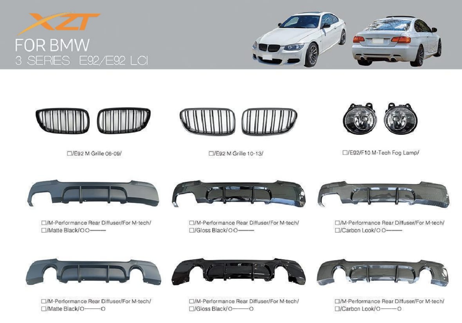 BMW 3 SERIES E92/E92 LCI GRILLE & REAR DIFFUSER BODYKIT