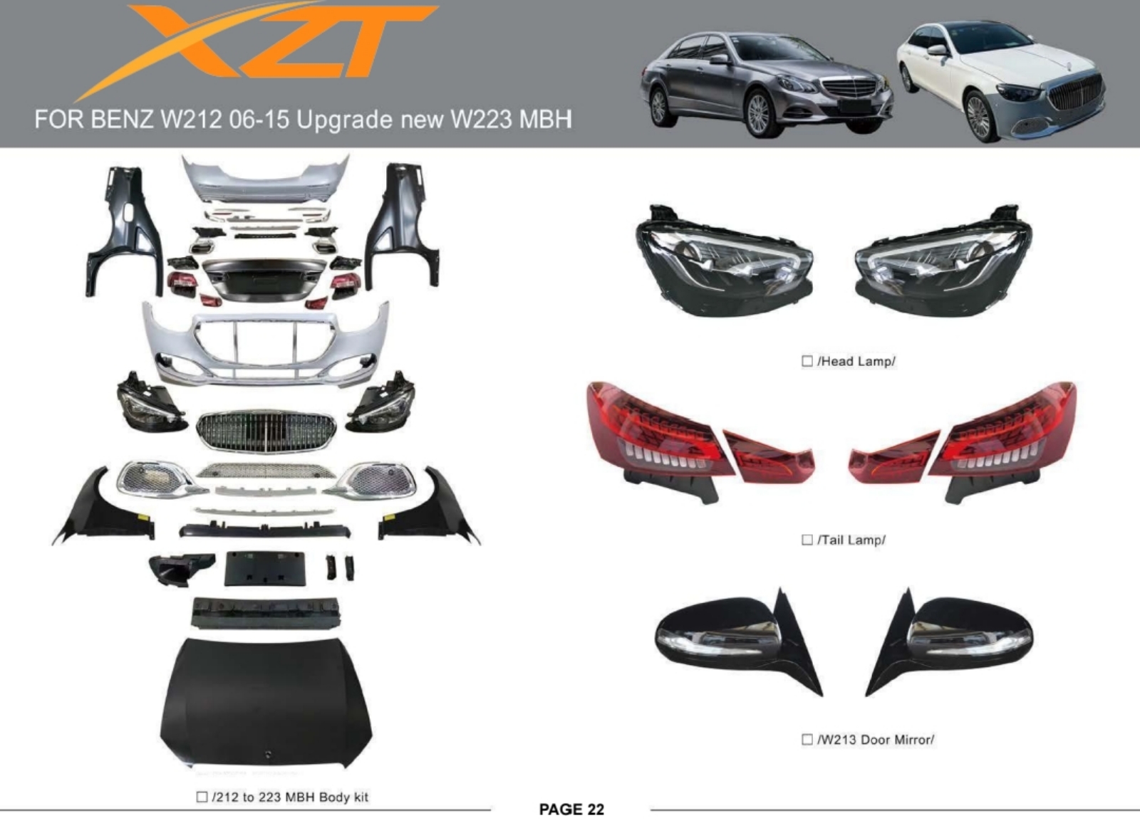 BENZ W212 06-15 UPGRADE TO NEW W223 MBH BODYKIT
