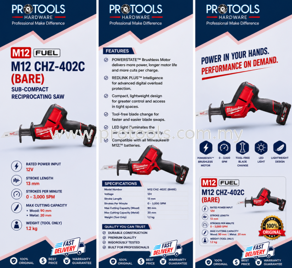 Milwaukee M12 CHZ-402C CORDLESS TOOLS POWER TOOLS Johor Bahru (JB), Malaysia, Senai Supplier, Suppliers, Supply, Supplies | Protools Hardware Sdn Bhd