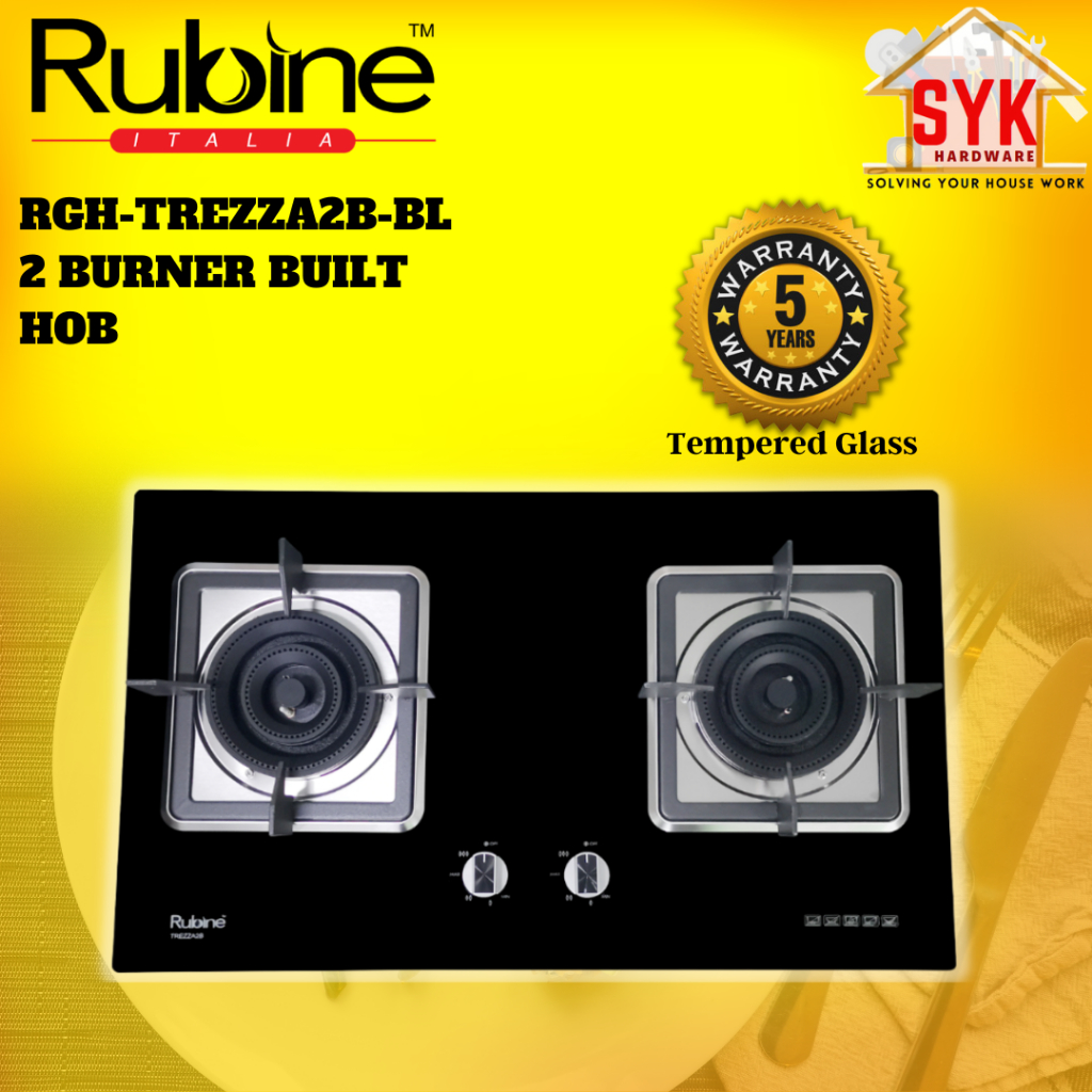 SYK Rubine RGH-TREZZA2B-BL 2 Burner Glass Gas Hob Build-In Cooking Gas Stove Kitchen Hob Dapur Gas Masak