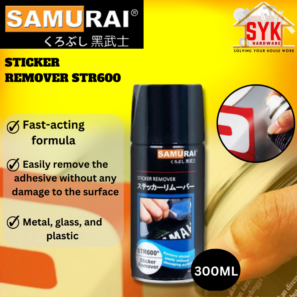 SYK Samurai Paint STR600 Sticker Remover Spray  Car Adhesive Tape Remover Spray Buang Sticker Motor Kereta 300ml