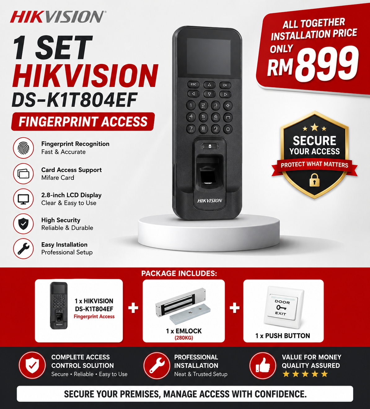 HIKVISION DS-K1T804EF Fingerprint Access Control System Complete Installation Package RM899
